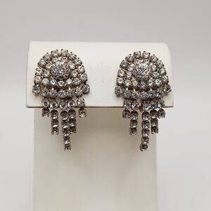 Vintage Clear Rhinestone Dangle Clip Earrings, 1.5 Inch Length